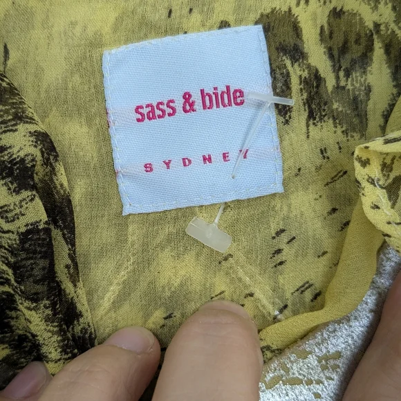 Sass & Bide Yellow Silk Abstract Leopard Print Tiered Ruffle Slip Dress - Picture 5 of 6